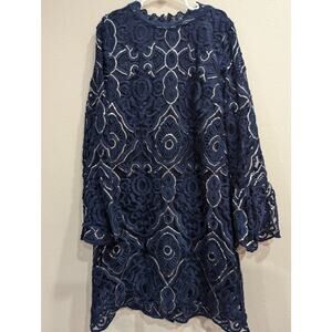 Girls navy lace & rhinestone long trumpet sleeve formal dress w/rhinestones 12